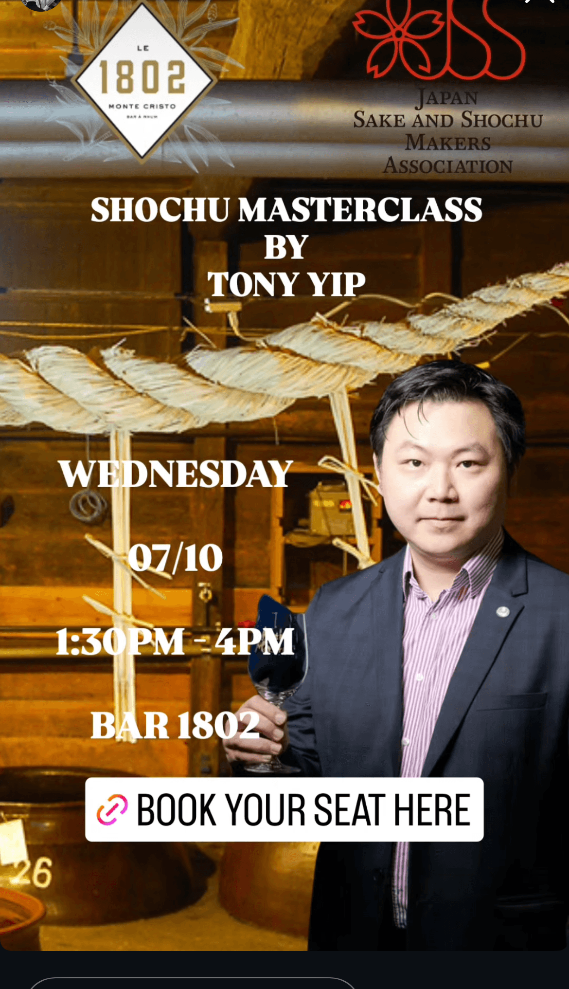 Visuel de l'event Shochu Masterclass by Tony Yip